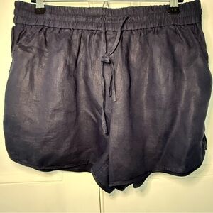 Cremieux 100% Linen Elastic Waist Shorts - Navy Blue - Size Large